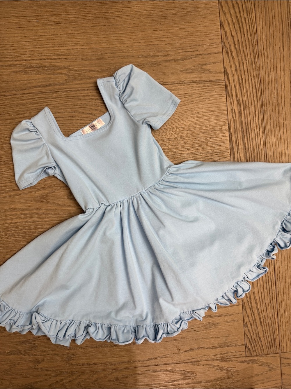 Girlhood 5Y Light Blue Puff Sleeve Twirl Dress with Ruffle Hem